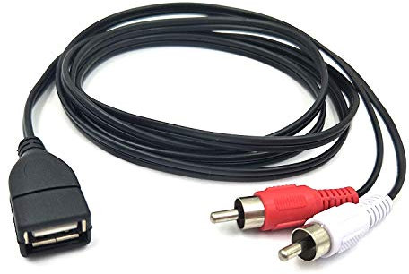 Halokny USB 2.0 A Female to 2 Dual RCA Male Y Splitter Audio Video AV Composite Adapter Cable - 5 Feet(USB F/2RCA M)