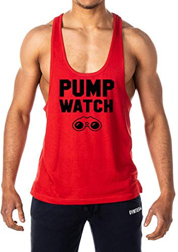 GYMTIER Mens - Pump Watch - Stringer Bodybuilding Muscle Vest Tank Top Gym Red