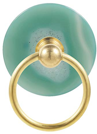 mookaitedecor Set of 2 Green Agate Slice Crystal Stone Cabinet Drawer Knobs, Unique Round Circle Ring Pull Handle for Dresser Cupboard Wardrobe Door Decorative Modern Knob