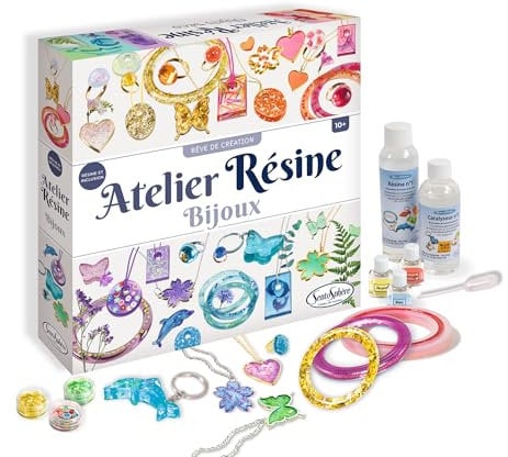 Sentosphère – L'Atelier de Résine - Kit de Loisir Créatif - Pour réaliser ses créations en résine de bijoux - Cadeau fille 10 ans - Pour enfants dès 10 ans - Fabriqué en France - 837