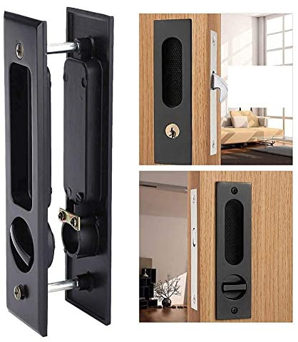 Embedded Sliding Door Lock Black Zinc Alloy Recessed Handle Sets Invisible Recessed Sliding Door Mortise Lock with 3 Keys for Sliding Door Closet Bathroo Balcony