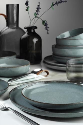 Kütahya Porselen Geschirr Set - 24-teiliges Tafelservice aus hochwertigem Porzellan | Modernes Essgeschirr in Blau mit flachen und tiefen Tellern für 6 Personen