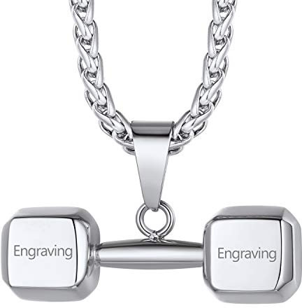 Richsteel Charm Kette mit Hantel Anhänger, Hip pop Kurzhanteln Kette für Herren, Personalisierter Schmuck für Sportler Junge