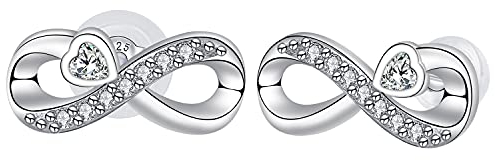 Arrebol Unendlichkeit Ohrringe Damen 925 Sterling Silber Ohrstecker mit Herz Zirkonia Ohrschmuck Für Frauen mit Geschenkbox