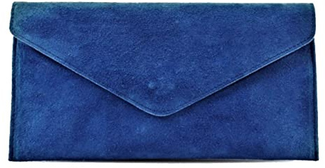 00 Women's Real Leather Envelope Clutch Evening Bag Ladies Suede Shoulder Handbag Metal Zip Closure Bag Ladies Party Handbag Women Hangout Shoulder Bag (Navy Blue)