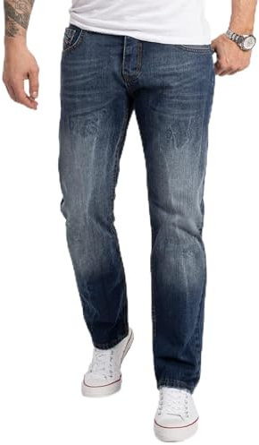 Rock Creek Herren Jeans Regular Fit Stretch Jeans Männerhose Herrenjeans Denim Hosen Herrenhose Straight Cut Stonewashed RC-2357 Blau W31 L34