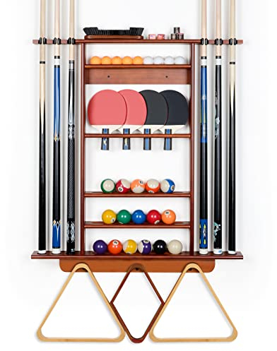 XCSOURCE Pool Stick Halter, 2-in-1 Pool Cue Rack & Ping Pong Paddle Halter, 100% Solid Pine Wood Wall Mount Holds Billard and Table Tennis Accessories for Man Cave, Billard Room, Game Room,Bar Room
