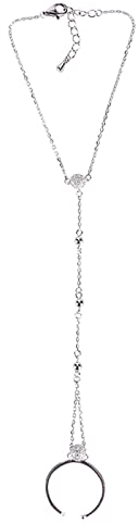 YLWX Sklavenarmband Ring In 925er Silber Für Damen, Elegantes Fingerkette Für Die Braut, Verstellbare Armband Mit Ring Verbunden (Color : Silver)