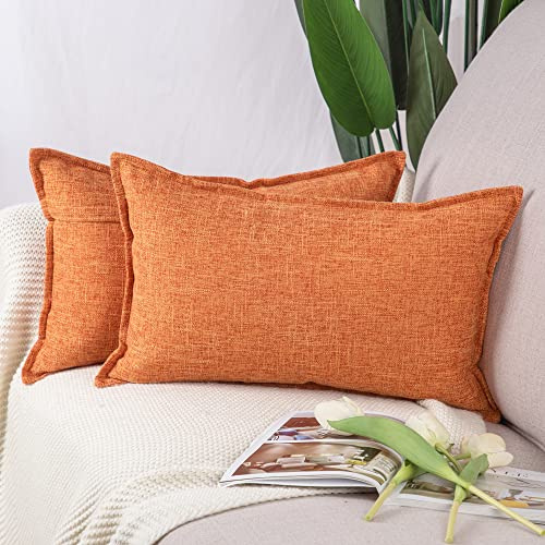Madizz 2er Set Polyester- Leinen Kissenbezügen Weiche dekorative Kissenbezüge für Sofa Schlafzimmer Kissenhülle Rot orange 30x50 cm Rechteckig
