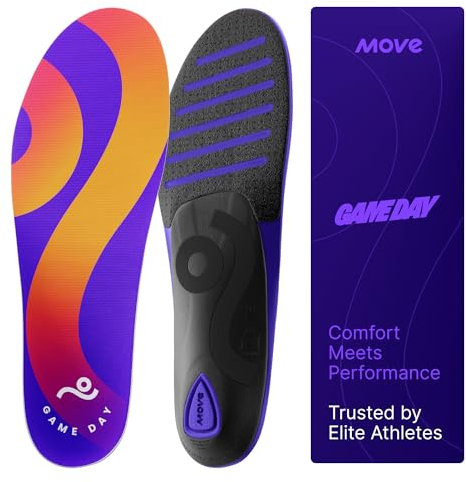 Move Game Day Performance Einlegesohlen – für Plantarfasziitis, Fußgewölbeunterstützung, Basketball, aktiven Lebensstil, Laufen und Leichtathletik – Verbund-Ferse und reaktive Stabilität (M 10–10,5 /