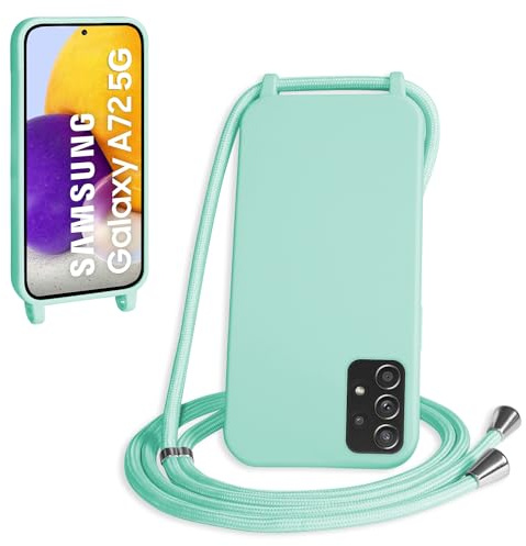 WenBaby Handykette für Samsung Galaxy A72 Hülle mit Band,Handyhülle mit Schnur zum Umhängen Silikon Seil Necklace Schutzhülle mit Kordel Tasche Case TPU Bumper für Galaxy A72- Pfefferminzgrün