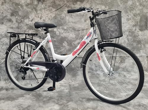 26 Zoll Damencityrad SAFIRO 21-Gang Schaltung, Gepäckträger, Licht und Korb 2608-weiß AB 155 cm KÖRPERGRÖSSE GEEIGNET