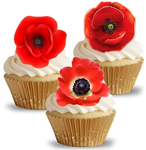 Anglesit Pre-Cut Poppy Flowers Edible Wafer/Rice Paper Cupcake Cake Dessert Toppers Birthday Party Wedding Decorations