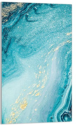 DarHaus Herdabdeckplatte 1 Teilig 30x52 cm Ceranfeldabdeckung Küche Elektroherd Induktion Herdschutz Spritzschutz Glasplatte Schneidebrett, Marmor Türkis