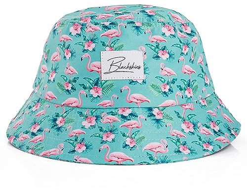 Blackskies® Tropical Flamingo Bucket Hat | Unisex Sonnenhut Fischerhut Floral Urlaub Sommer Mintgrün