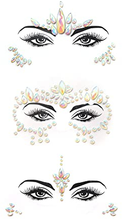 Buer Homie Glitzersteine Edelsteine Selbstklebend Gesicht 3 sets, Fee Rosa Kinder Festival Make Up Augen, Feen Alien KostüM Festival Accessoires ZubehöR, Glitzer Gesicht Damen Accessoires