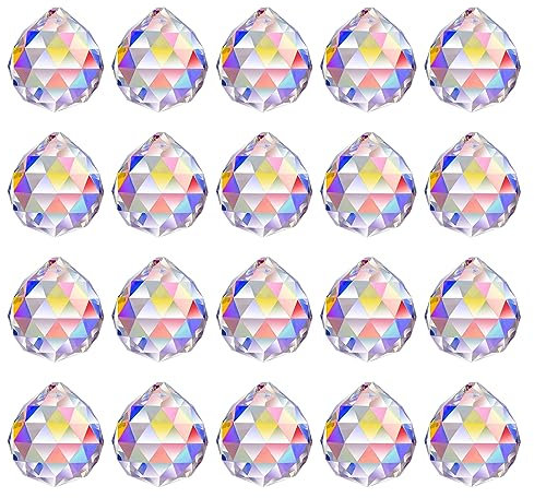 MerryNine 30mm 20pack Kristallkugel Prisma Sonnenscheinfänger Regenbogen Anhänger Maker, hängende Kristalle Prismen für Fenster, für Feng Shui, für Geschenk (AB Farbe)