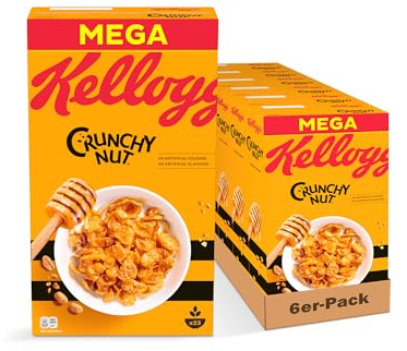Kellogg's Crunchy Nut Cornflakes (6 x 720 g) – knusprige Frühstückscerealien mit Erdnüssen und Honig – ohne künstliche Farb- und Aromastoffe