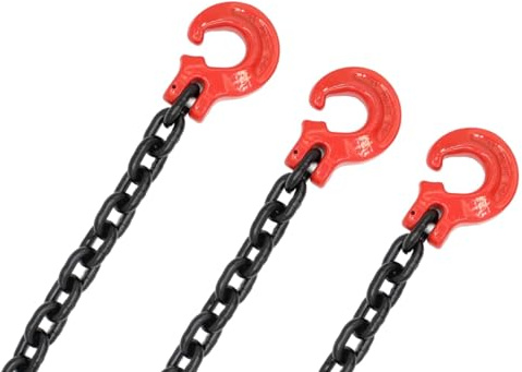 3 x Forstkette mit Forsthaken + Durchstecknadel, Rückekette 8mm 4000kg Güteklasse 8 Rundstahlkette Würgeketten Schleifketten (3, 2 Meter)