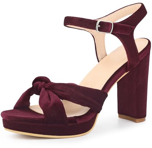 Perphy Sandalias con tacón de Bloque de Terciopelo sintético y Plataforma con Nudo para Mujer borgoña 39