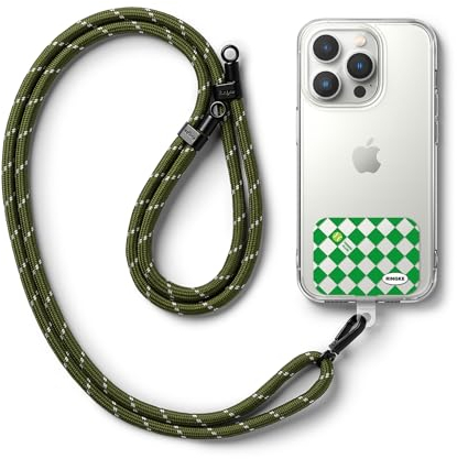 Ringke Holder Link Strap Tennis Club [Kordel mit TPU Design-Tag] Crossbody Handykette Universal zum Umhängen Kompatibel mit Universeller Handyhülle - Khaki & White