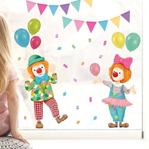 Wandtattoo Loft Fensterbild Karneval Clowns Girlande Luftballons wiederverwendbar Frühling bunte Dreiecke Fasching farbig, 4. A0 Bogen