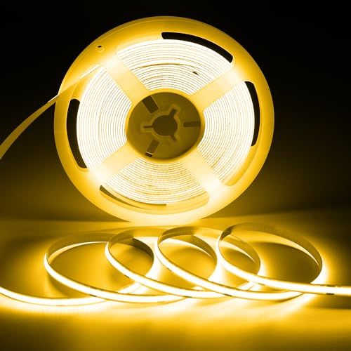 ShineBurky COB Ruban LED 10M Jaune, 24V Bande LED 10 Mètres avec Gradateur Tactile Bande Lumineuse LEDs Flexible pour Intérieur Extérieur Chambre TV Noël Décoration (Avec Adaptateur Secteur)