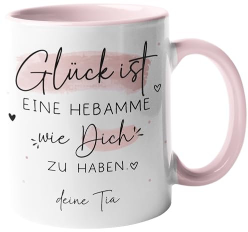 Tasse sage-femme personnalisée avec inscription en allemand « Glück ist eine Sage-femme wie dich zu haben » – avec nom ou texte au choix. Cadeau pour anniversaire, Noël, Pâques (sage-femme - Intérieur