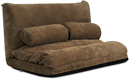 COSTWAY Klappbares Bodensofa, 3 in 1 Schlafsofa mit Schlaffunktion und Verstellbarer Rückenlehne, Sofabett mit 2 Lendenkissen, Klappsofa für Wohnzimmer & Schlafzimmer (Braun)
