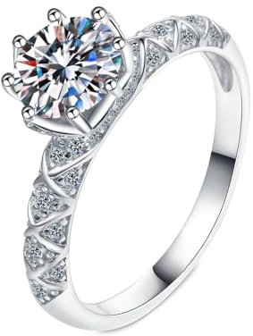 Gualiy 18K Weissgold Ring, Echt Gold Verlobungsringe 6-Zinken Ring mit Labor Diamant 1ct Ring Größe 48