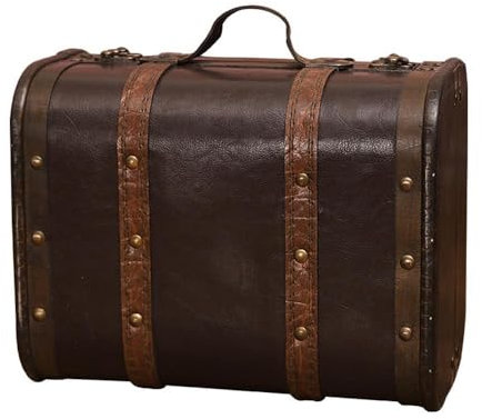 YIWEOG Retro-Koffer, Holz-Leder-Finish, antike Aufbewahrungsbox, dekoratives Gepäck für Fotografie-Requisiten, Heimdekoration