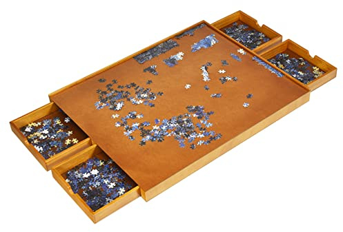 HOMASIS Puzzletisch mit 4 Schubladen, Puzzlebrett 1500 Teile, Puzzle Table mit Arbeitsfläche, Puzzlepalteau Holz, großes Puzzleplatte Puzzle Board Puzzlematte Puzzle-Speichersystem 80 x 65 cm