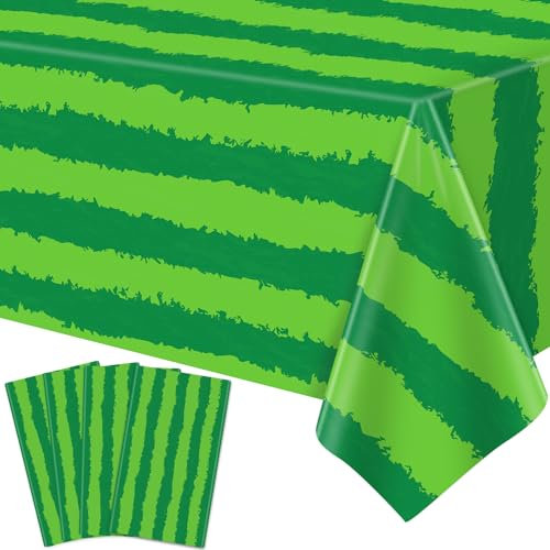 4 Stück Einweg Wassermelonenschale Tischtuch Grün Melone Party Tischdecke Wassermelone Themed Tabelle Tischabdeckung Wasserdicht Tischtuch für Innen und Außenbereich Dekorationen 130 x 220 cm