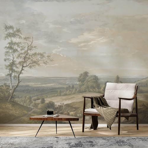 UNIK Nordic Vliestapete XXL, 150x250cm, Designtapete mit Natur Malerei, Wohntapete mit Landschaft in Vintage Farben, Fototapete für Wohnzimmer, Mustertapete in Premium Qualität, Tapete Made in Germany