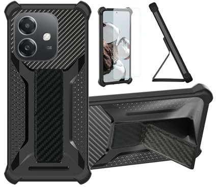 Aroepurt hülle Kompatibel Für Oppo A3x 5G Hülle Case Handyhülle Schutzhülle Cover [mit gehärtetem Glas-Screen-Protector] Hybrid [Folding Support Magnetic] [Frosted Anti-Fingerprint] Schwarz
