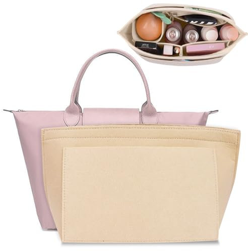 Ekukeon Taschen Organizer,Handtaschen Organizer,Filz Taschenorganizer mit Mehrere Fächer,Geldbörsen-Organizer für Taschen,Filz-Organizer-Handtascheneinsatz,Beige