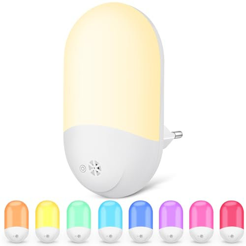 HOTUT Veilleuse Prise Electrique avec capteur crépusculaire, Lampe de nuit RVB pour enfants avec commande tactile, Douille veilleuse LED pour chambres d'enfants, escaliers, couloirs