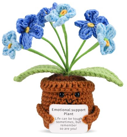 TOYMIS Positive Forget Me Not Flower, Emotional Positive Support Crochet Crochet Forget Me Not Flowers Positive Flower Plant Pot for Motivational Gift Home Office Car Decoration(Gradient Blue)