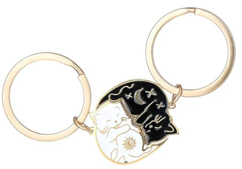 QOWIJEX Lot de 2 Porte-Clés en Forme de Chat Mignon pour Couples, Cadeaux Assortis pour Meilleur Ami, Petite Amie, Anniversaire, Mariage, Saint-Valentin