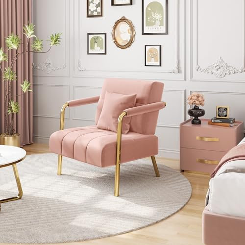 Yaheetech Sessel Samtiger Loungesessel, Polstersessel mit Metallbeinen, Einzelsessel 71,5 cm Breite, Relaxsessel für Wohnzimmer/Heimbüro Rosa