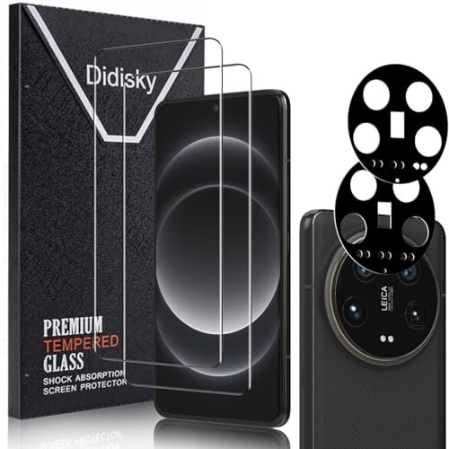 Didisky 2 Pack Screen Protector for Xiaomi 14 Ultra with 2 Pack Camera Lens Protector, 3D Curved Full Coverage,HD Tempered Glass Screen Protector, 9H, Anti-Scratch, Easy to install