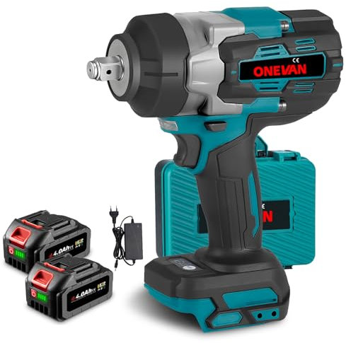 ONEVAN Akku Schlagschrauber 1700N.m, 1/2 Bürstenloser Akkuschlagschrauber Elektrisch mit 2 4.0Ah Akkus und Schnellladegerät, Hohem Drehmoment Impact Wrench für Schwere Projekte