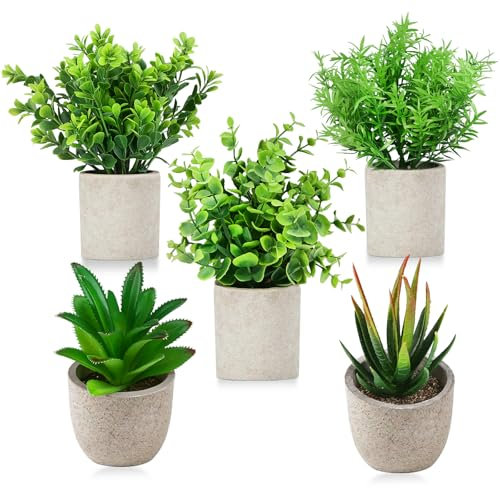 5 Pièces Plantes Artificielles Interieur,Plante artificielle interieur pour décoration de salon de cuisine,Fausse Plante Interieur pour Balcon bureau Decoration salle de bain,Mini plante artificielle