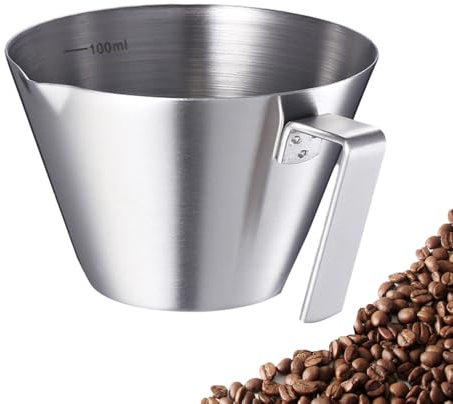 Espresso Coffee Cups, Stainless Steel Coffee Cups, Coffee Cups with Handle, 100ml Stainless Steel Coffee Measuring Cup for Coffee Machine, Office and Home (Silver)