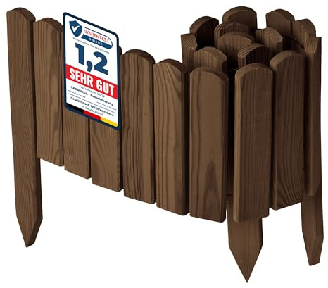 Garronda Beeteinfassung Holz Rasenkante Höhe: 20 cm Dunkelbraun GD-0148 | Imprägniert und flexibel formbar, als Rollzaun, Holzzaun, Palisade und Gartenzaun für Rabatten, Wege und Bereiche im Garten