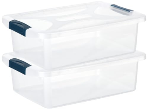 Engelland - 2 x Aufbewahrungsbox mit Deckel und Verschluss-Clips, dunkelblau-transparent, 6 Liter, Plastik-Box, stapelbar, stabil, BPA-frei, lebensmittelecht