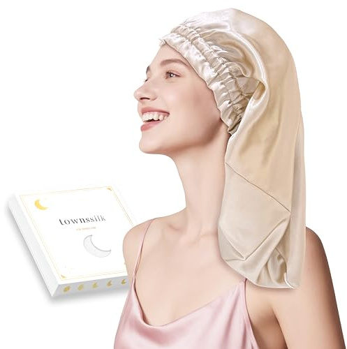 townssilk Cuffia di seta per dormire, 100% 22 Momme seta di gelso da donna, lussuosa, traspirante, si adatta in modo sicuro durante la notte e senza pressione, ideale per capelli lunghi e ricci