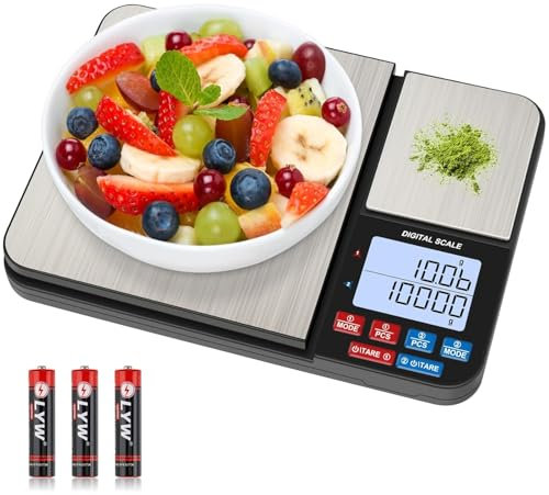 Small Dual Platform Kitchen Scale, [10kg/0.01g] Stainless Steel Weighing Scales Kitchen, High Precision Food Scale with LCD Display, PCS Features, Tare for Baking, Coffee, Jewelry