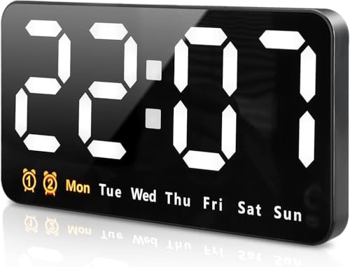 Lomffy Digital Alarm Clock, 9.1” Large LED Display Wall Clock Digital Clock with 3 Adjustable Brightness USB Mains Powered/Battery Powered 12/24H Format Auto-Dimming 2 Alarms Snooze for Bedroom Office
