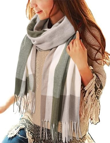 Tuopuda Damen Schal Kariert Pashmina XXL Stolen übergroßer Herbstschal Winterschal Karo Tartan Schultertuch Plaid Deckenschal Modeschal Weicher Warmer Oversized Fransen Poncho